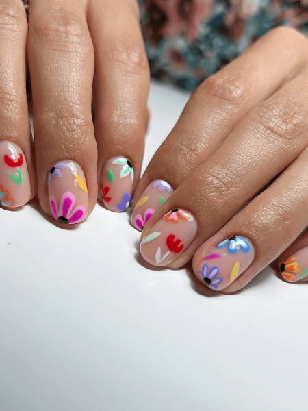 Colorful flower nail art